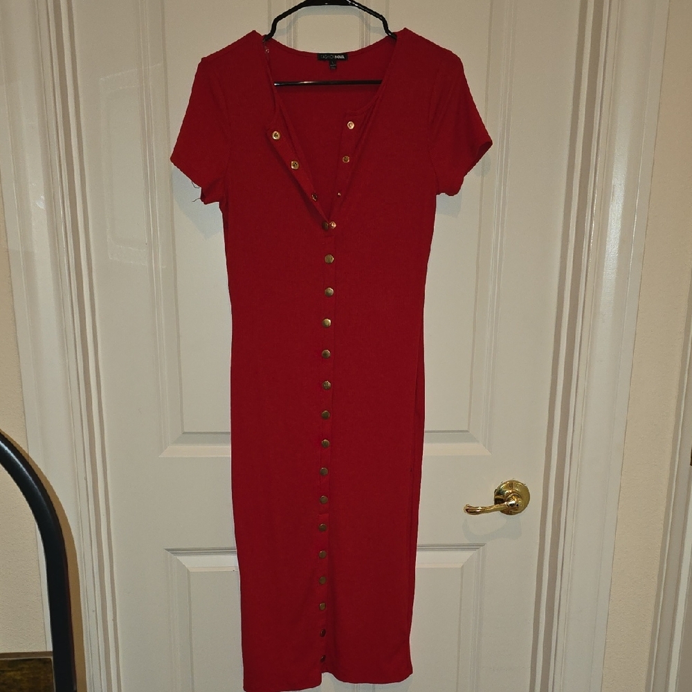 Fashion Nova Red Midi Dress with Button Detail